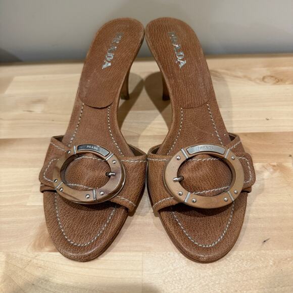 Prada Calzature Donna Wooden Buckle Slide Sandals - Women’s Size 36.5 - Picture 1 of 7